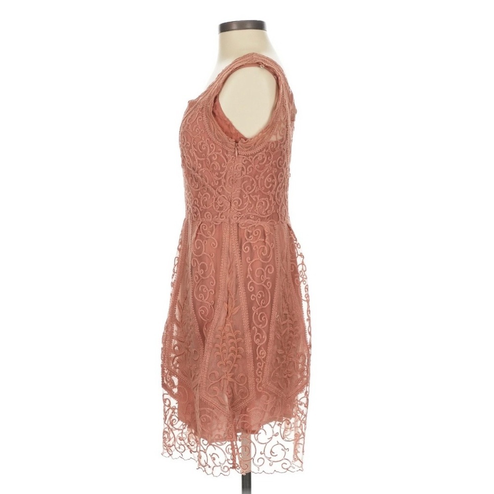 Anthropologie At Dusk Dress Sz 6 Dusty Rose Lace Embroidered Fit & Flare - Picture 7 of 14